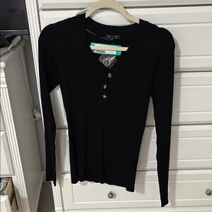 Black Ribbed Long Sleeve Top